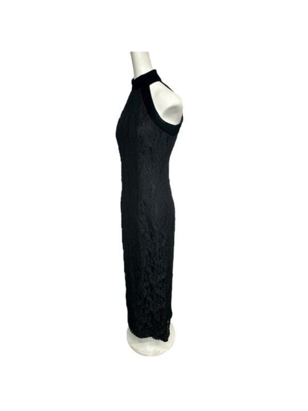 Vintage Moda Spiegel 4 Lace Gown 90s High Neck Black Velvet Y2K Formal Dress - Picture 3 of 12